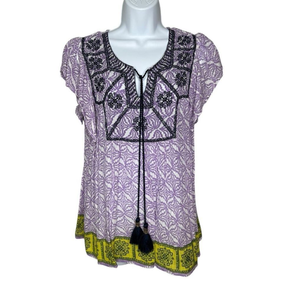 Rachel Zoe Women’s L Boho Embroidered Flutter Sleeve Top